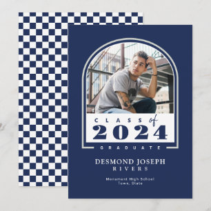 Blue White 2024 Modern Arch Photo Graduation Announcement