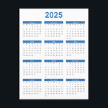 Blue & White 2025 Year at a Glance Calendar Postcard<br><div class="desc">Get yourself organized with this simple easy-to-read,  blue and white,  United States 2025 Year at a Glance calendar.</div>