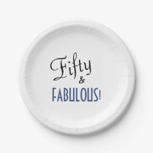 Blue & White 50th Birthday Fifty & FABULOUS! Paper Plates