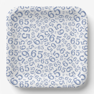  Blue/White 65th Random Number Pattern Paper Plates