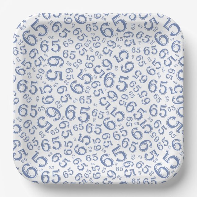  Blue/White 65th Random Number Pattern Paper Plates (Front)