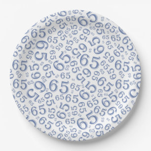 Blue/White 65th Random Number Pattern Paper Plates