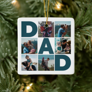 Blue & White 6 Photo Collage Dad Ceramic Ornament