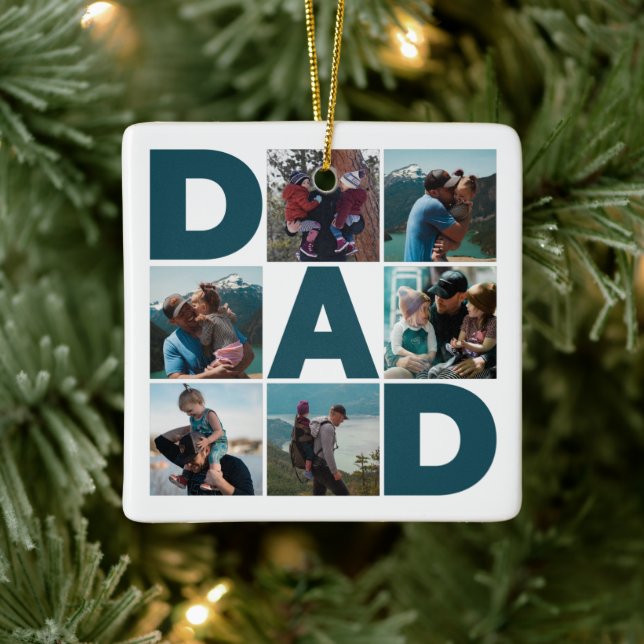 Blue & White 6 Photo Collage Dad  Ceramic Ornament (Tree)
