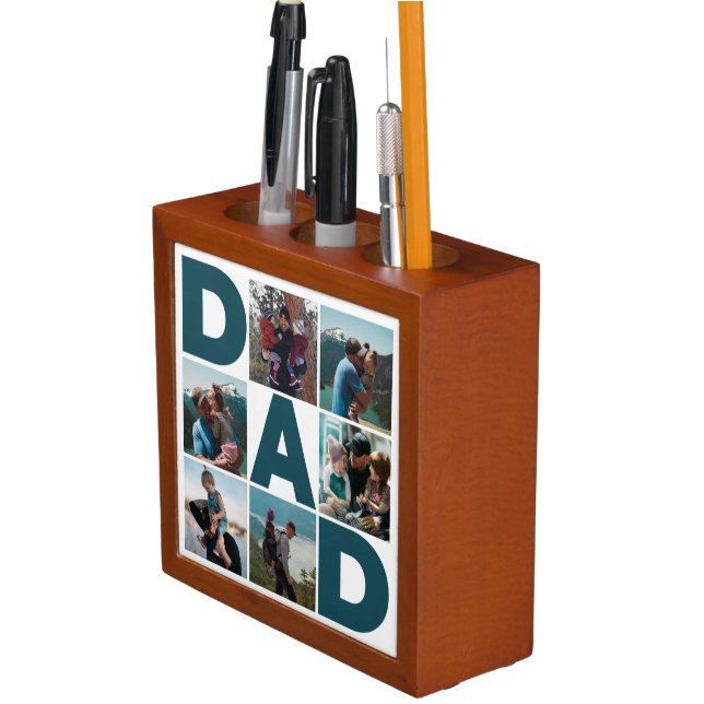 Blue & White 6 Photo Collage Dad  Desk Organizer (In Situ)