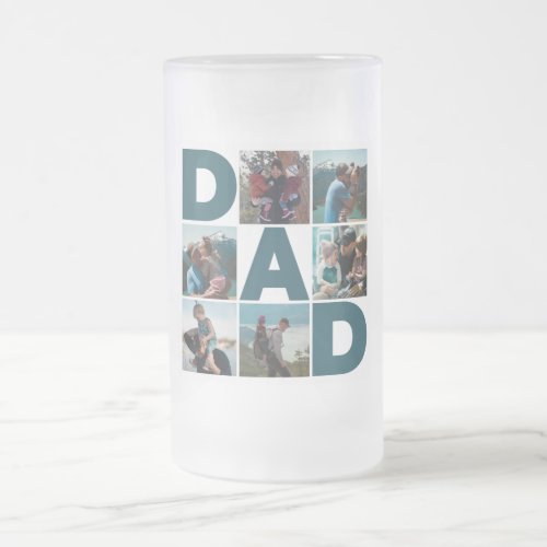 Blue  White 6 Photo Collage Dad  Frosted Glass Beer Mug