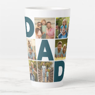 Blue & White 6 Photo Collage Dad Latte Mug