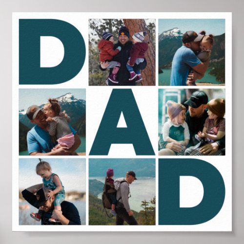 Blue  White 6 Photo Collage Dad  Poster