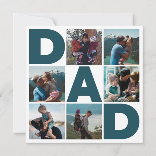 Blue  White 6 Photo Collage Fathers Day Dad Holiday Card
