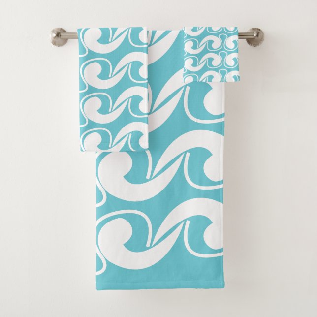 Blue White Abstract Art Bath Towel Set (Insitu)