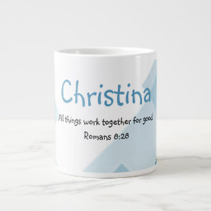 Blue White Abstract Art Inspirational Bible Quote Giant Coffee Mug
