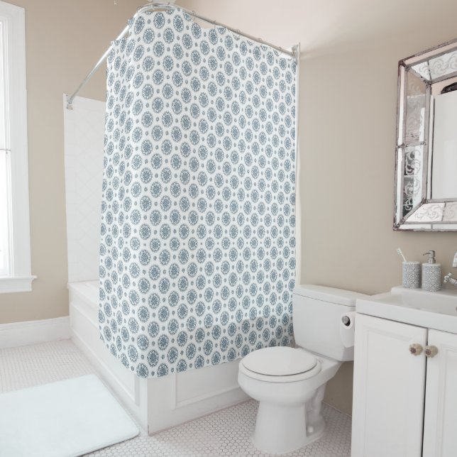 Blue White Abstract Circle Pattern  Shower Curtain (In Situ)