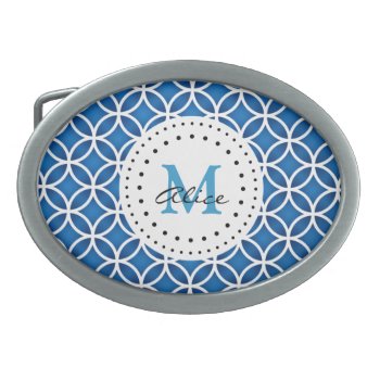Blue White Abstract Circles Pattern Belt Buckle by BestPatterns4u at Zazzle