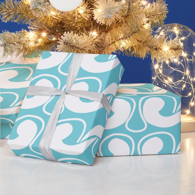 Blue White Abstract Curve Pattern Decorative Wrapping Paper (Holidays)