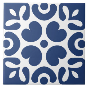 Blue &white abstract floral geometric ceramic tile