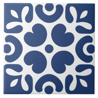 Blue &white abstract floral geometric ceramic tile