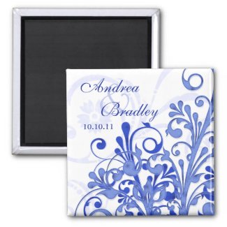 Blue & White Abstract Floral Wedding Magnet magnet