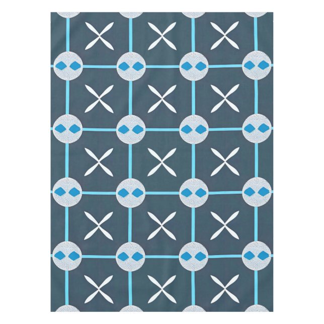 🔷 Blue White Abstract Geometric Design Tablecloth (Front)