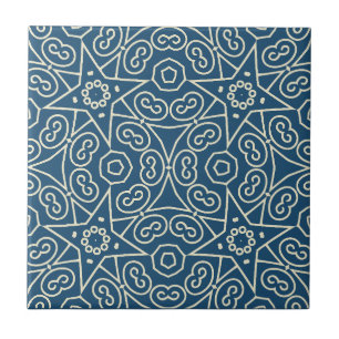 Blue & White Abstract Geometric Pattern Ceramic Tile