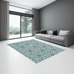  Blue & White Abstract Geometric Pattern Rug