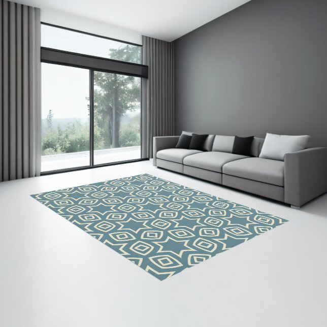  Blue & White Abstract Geometric Pattern Rug (Insitu (Indoor 3))