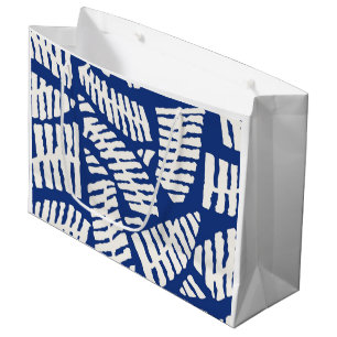 Blue White Abstract Leaf Pattern Gift Bag