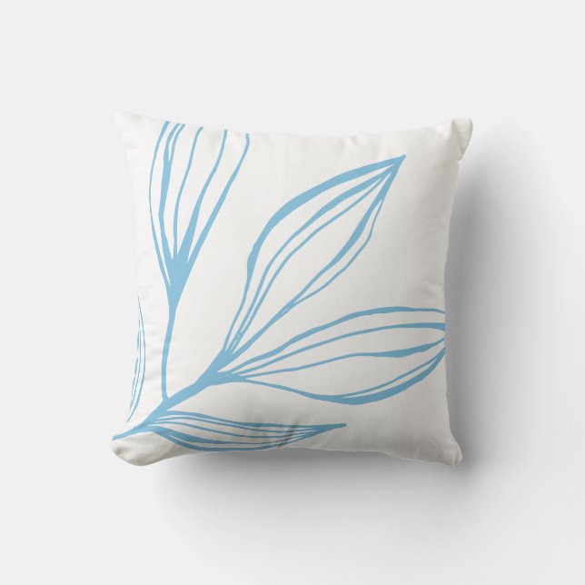 Blue, White Abstract Marine Plant Throw Pillow (Front)