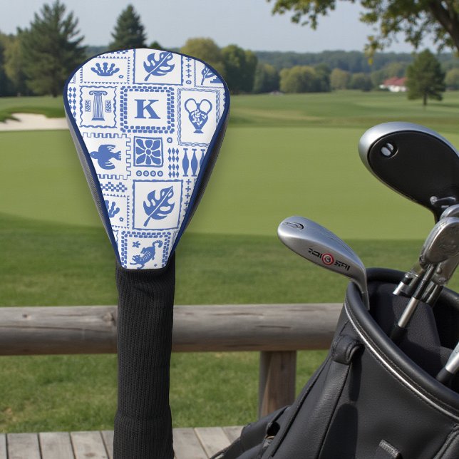 Blue White Abstract Monogram Golf Gift for Her Head Cover (Creator Uploaded)