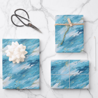 Blue & White Abstract Paint Wrapping Paper Sheets