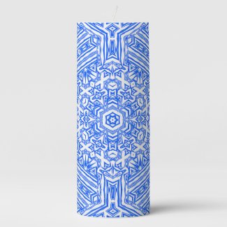 Blue & White Abstract  Pillar Candle