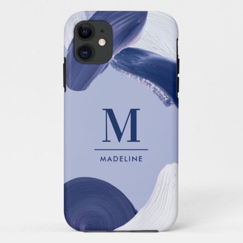 Blue white abstract textured modern hand painted iPhone 11 case