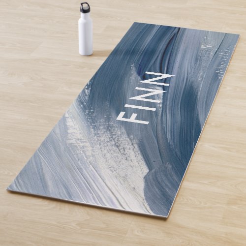 Blue white abstract textured modern hand painted y yoga mat