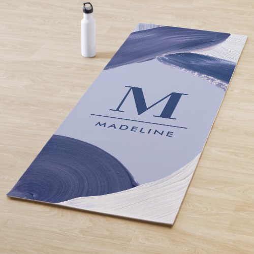Blue white abstract textured modern hand painted y yoga mat