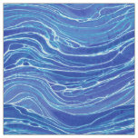 Blue &amp; White Abstract Waves Pattern Fabric