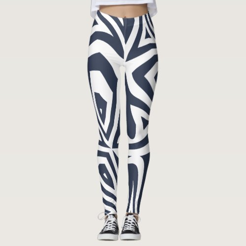 Blue White Abstract Zebra Print Womens Leggings