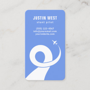 Blue White Acrobatic Plane Silhouette Stunt Pilot Business Card