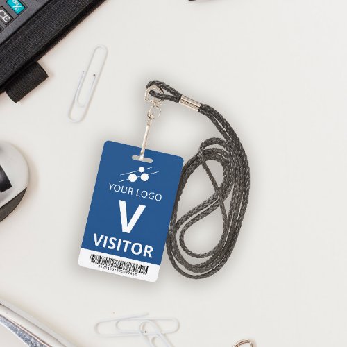 Blue White Add Your Logo Bar Code Visitor Badge