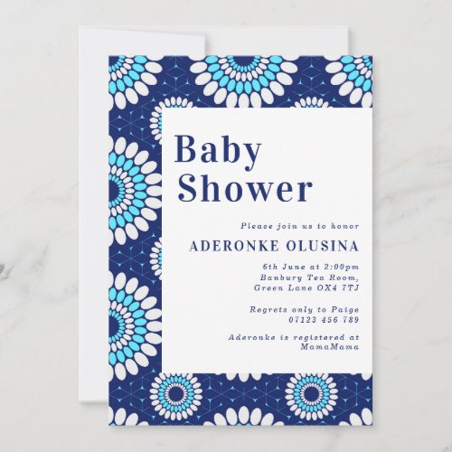 Blue  White African Wax Print Baby Shower Invitation