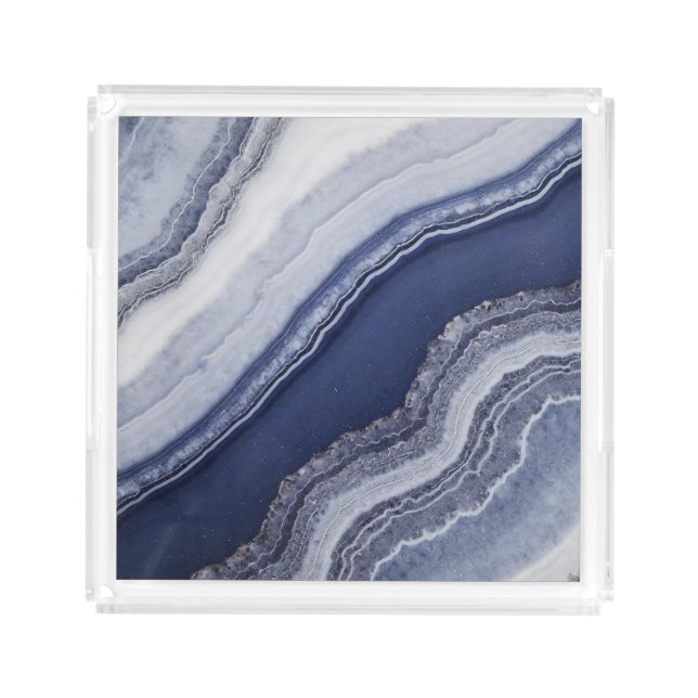 Blue White Agate Marble Acrylic Tray (Front)