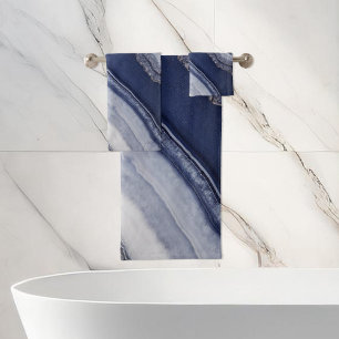Blue White Agate Marble Bath Towel Set