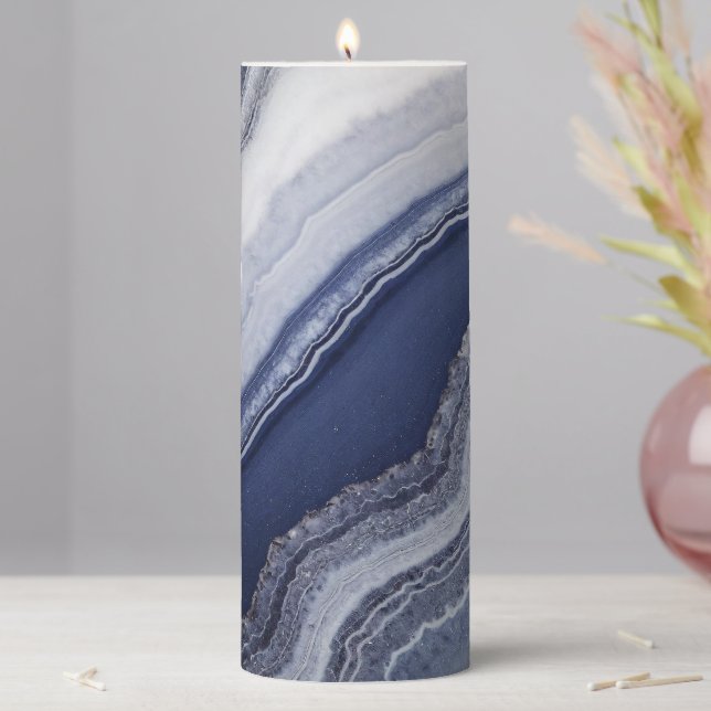 Blue White Agate Marble Pillar Candle (In Situ)