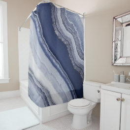 Blue White Agate Marble Shower Curtain