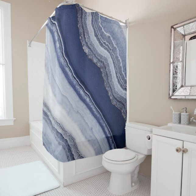 Blue White Agate Marble Shower Curtain (In Situ)
