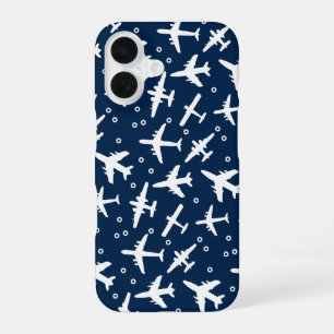 Blue White Aircraft Pattern iPhone 16 Case