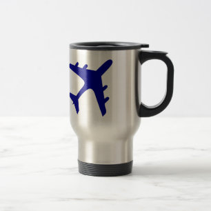 Blue white airplane design travel mug