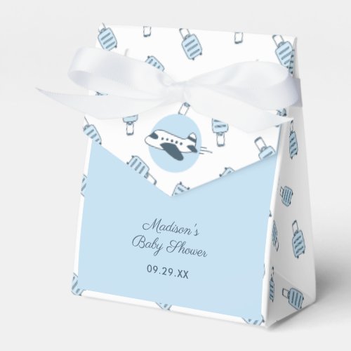 Blue White Airplane  Luggage Pattern Baby Shower Favor Boxes