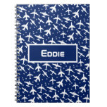 Blue White Airplane Pattern Notebook