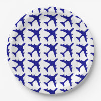 Blue white airplane pattern paper plates