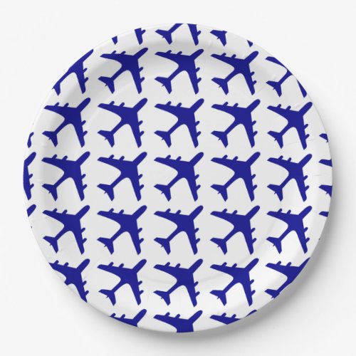 Blue white airplane pattern paper plates