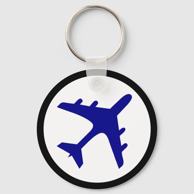 Blue white airplane symbol simple keychain (Front)